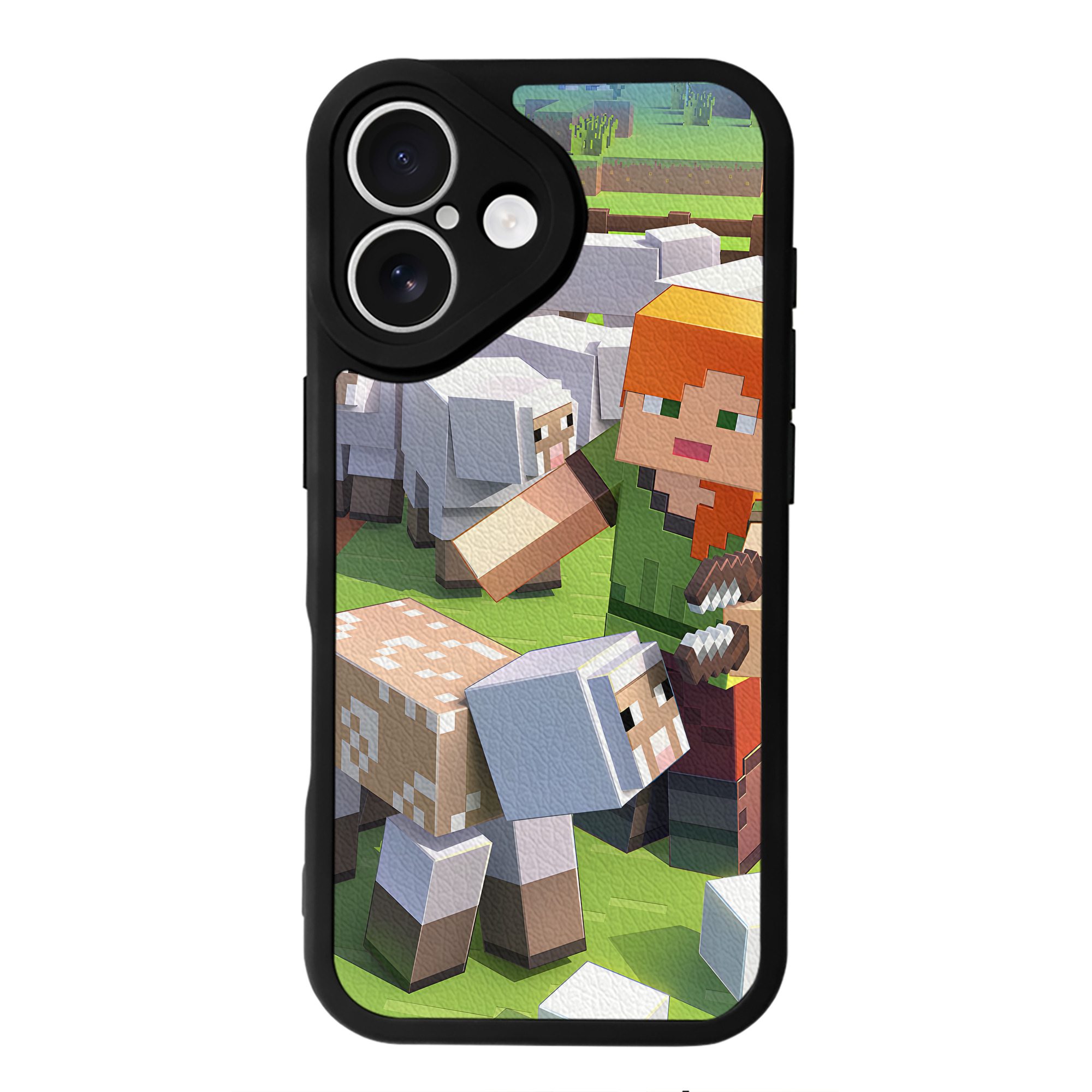 （画像用） マインクラフト ブロックの世界 Minecraft MC Block world 【iPhone 16シリーズ対応】シリコンスマホケース（レザー調） 材質：シリコン